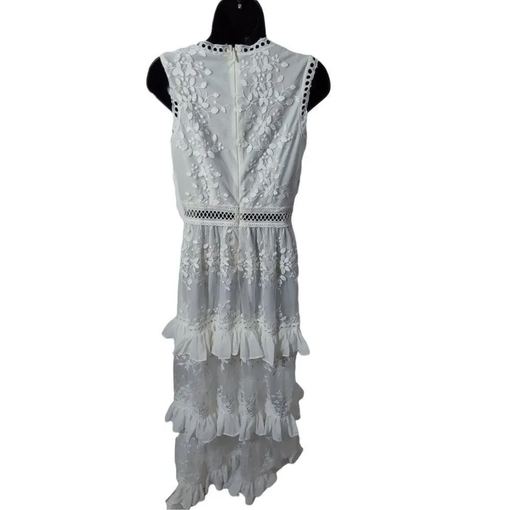 AQUA Embroidered Flounce Lace Sheer Maxi - Picture 7 of 9